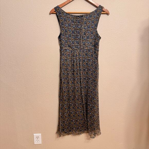 Zara Basic Floral Midi Dress M Sleeveless Boho Ruched Bodice Peasant Cottagecore - Picture 6 of 10